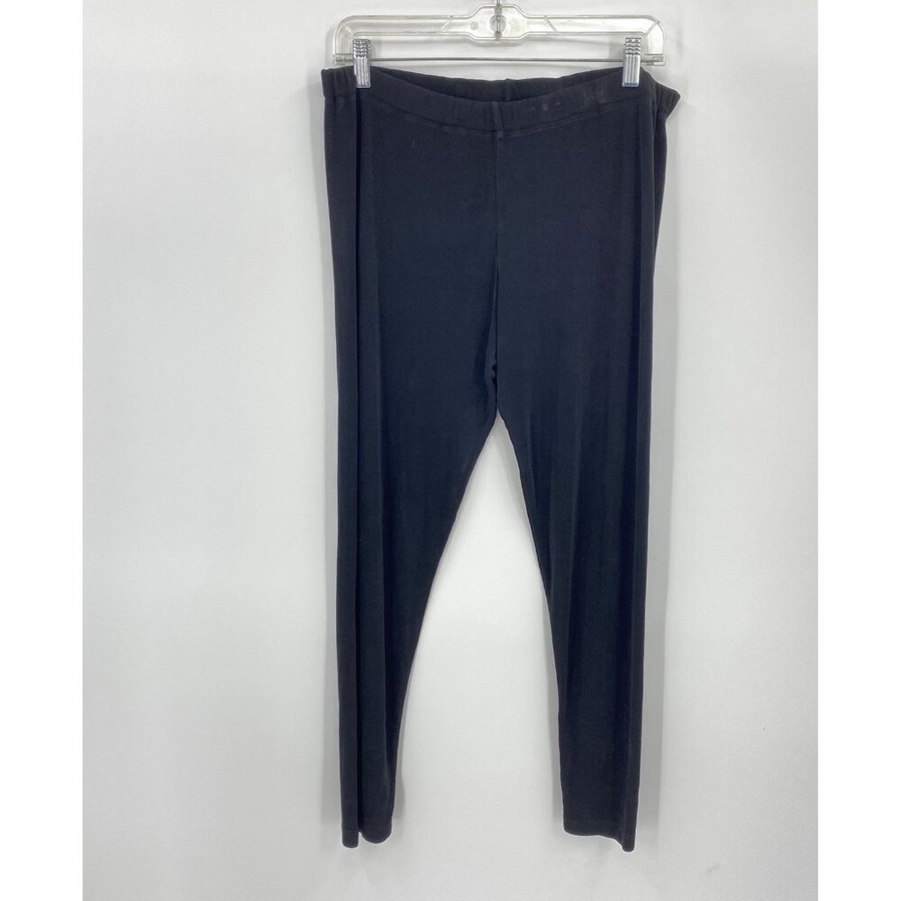 FLAX Ankle Crop Taper Leg Pants Black Acetate Stretch Elastic Waist Comfort M